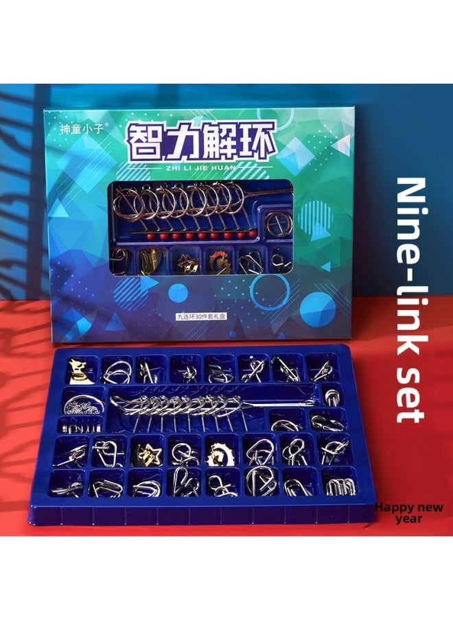 null - Nine Series Toy Luban Lock Full Set Of 32 Sets Of Primary School Children's Intelligence Unlock Ring Release Competition Dedicated-Color:[thickened] 25-piece Set With Nine Rings + 6-piece Set Of Kong Ming Lock - Image 1