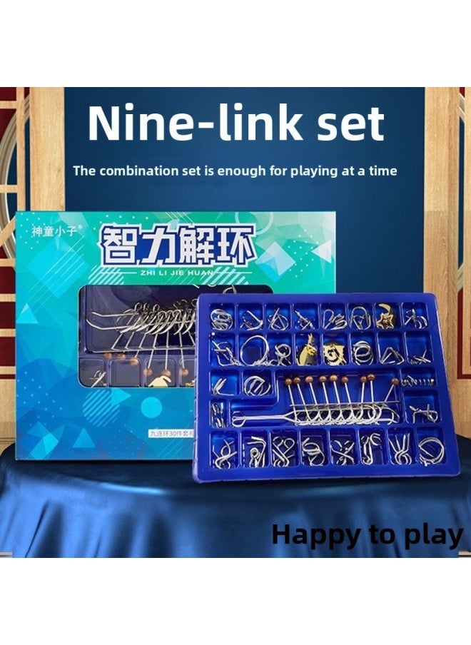 null - Nine Series Toy Luban Lock Full Set Of 32 Sets Of Primary School Children's Intelligence Unlock Ring Release Competition Dedicated-Color:[thickened] 25-piece Set With Nine Rings + 6-piece Set Of Kong Ming Lock - Image 1