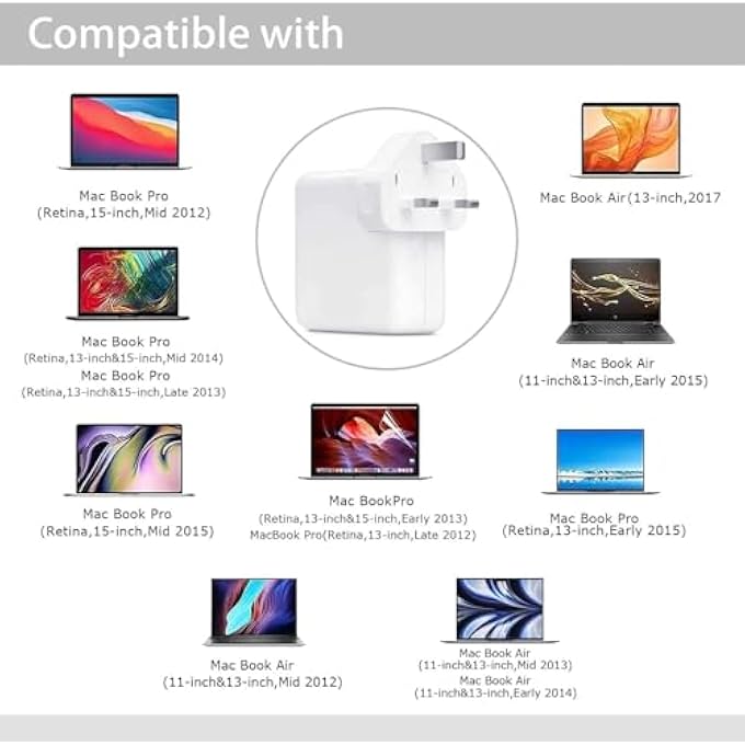 rayihni NEW COMPATIBLE WITH MAC-BOOK PRO CHARGER, 60W POWER ADAPTER T-TIP CHARGER ADAPTER FOR MAC-BOOK AIR 11"13" 2012, 2013, 2014, 2015, 2017 - Image 2