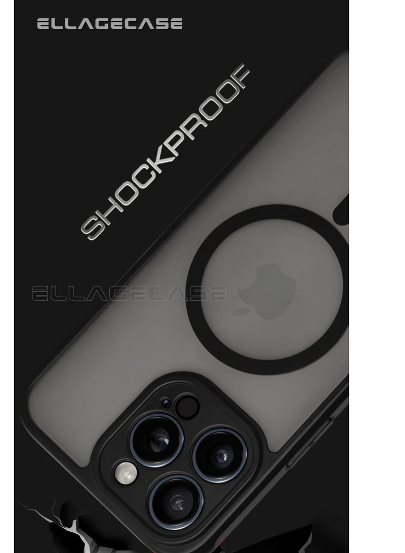ELLAGECASE حافظة لجهاز آيفون 16 برو، حافظة رفيعة بدون إطار مع شحن لاسلكي مغناطيسي، حماية كاميرا قوية، غطاء مغناطيسي مضاد للصدمات باللون الأسود - Image 2