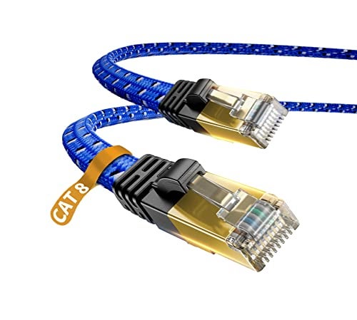 DanYee Nylon Braided CAT8 Ethernet Cable - High Speed Professional Gold Plated Plug STP Wires - 3ft to 100ft (Blue 100ft) - Image 1