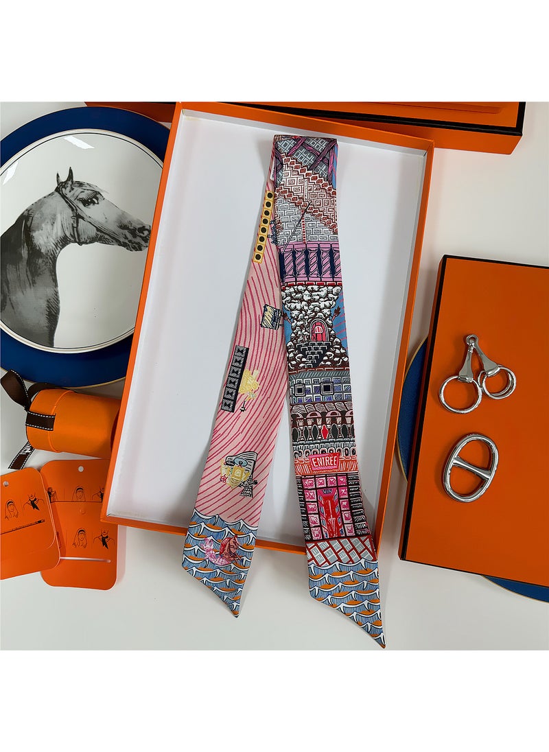 Generic - New 2024 Summer Double-Sided Mulberry Silk Scarf 18 Mumy Slant Pattern Light Grey Versatile Wristband Elegant Fashion Accessory H067 (3) - Image 1