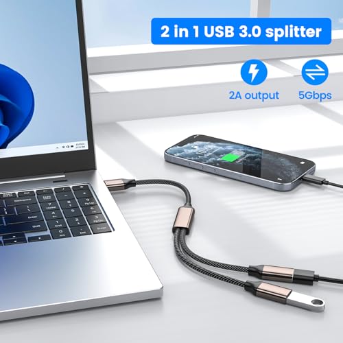 MOGOOD USB 3.0 Splitter 1 in 2 Out, 5Gbps Y Cable, Aluminum Shell & Braided Nylon, Durable USB Port Expander Hub for Laptop, Mac, PC, TV, PS5, Printer – Not for CarPlay/Android Auto - Image 3