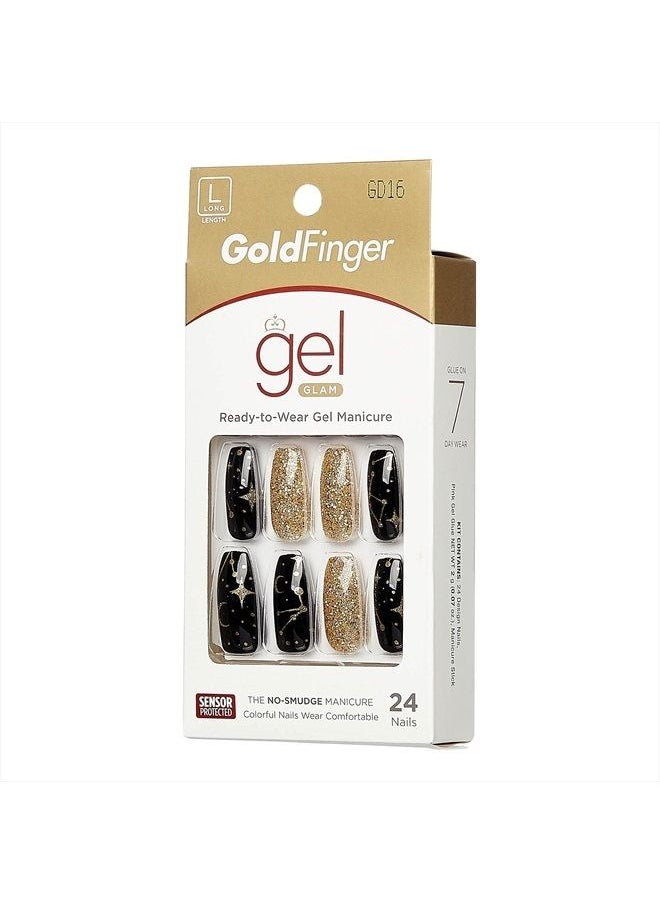 Goldfinger Gold Finger Gel Glam Design Nail, Press On Nails, Gel Nail Kit, Polish Free Manicure Long Length (GD16)  - Image 2