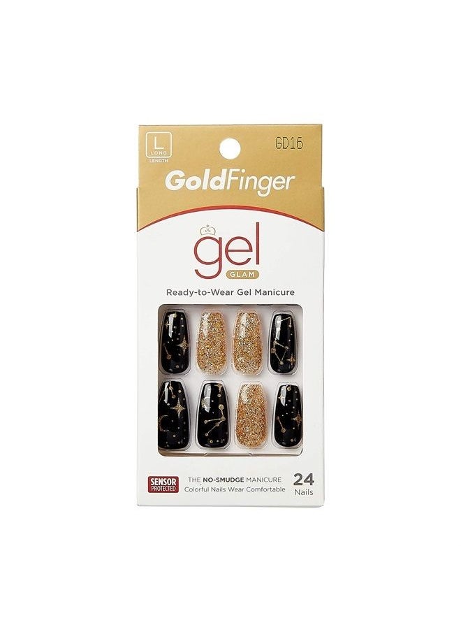 Goldfinger Gold Finger Gel Glam Design Nail, Press On Nails, Gel Nail Kit, Polish Free Manicure Long Length (GD16)  - Image 1