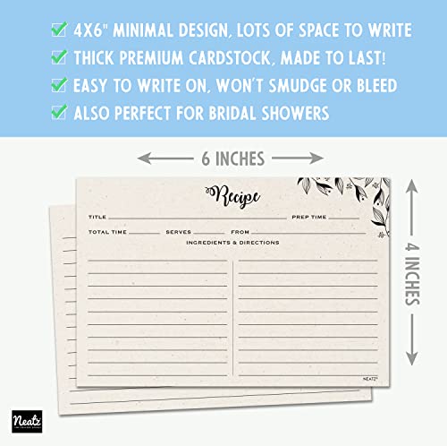 Neatz Spacious Recipe Cards 4x6” - 50 count, Double Sided. Thick Card Stock. Perfect for Recipe Box & Recipe Binder. Minimal Floral Kraft-Like Design - Image 4