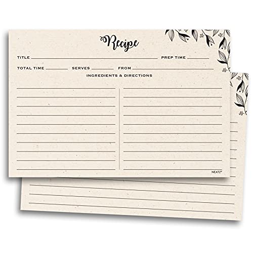 Neatz Spacious Recipe Cards 4x6” - 50 count, Double Sided. Thick Card Stock. Perfect for Recipe Box & Recipe Binder. Minimal Floral Kraft-Like Design - Image 3