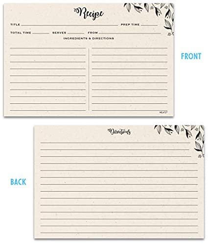 Neatz Spacious Recipe Cards 4x6” - 50 count, Double Sided. Thick Card Stock. Perfect for Recipe Box & Recipe Binder. Minimal Floral Kraft-Like Design - Image 2