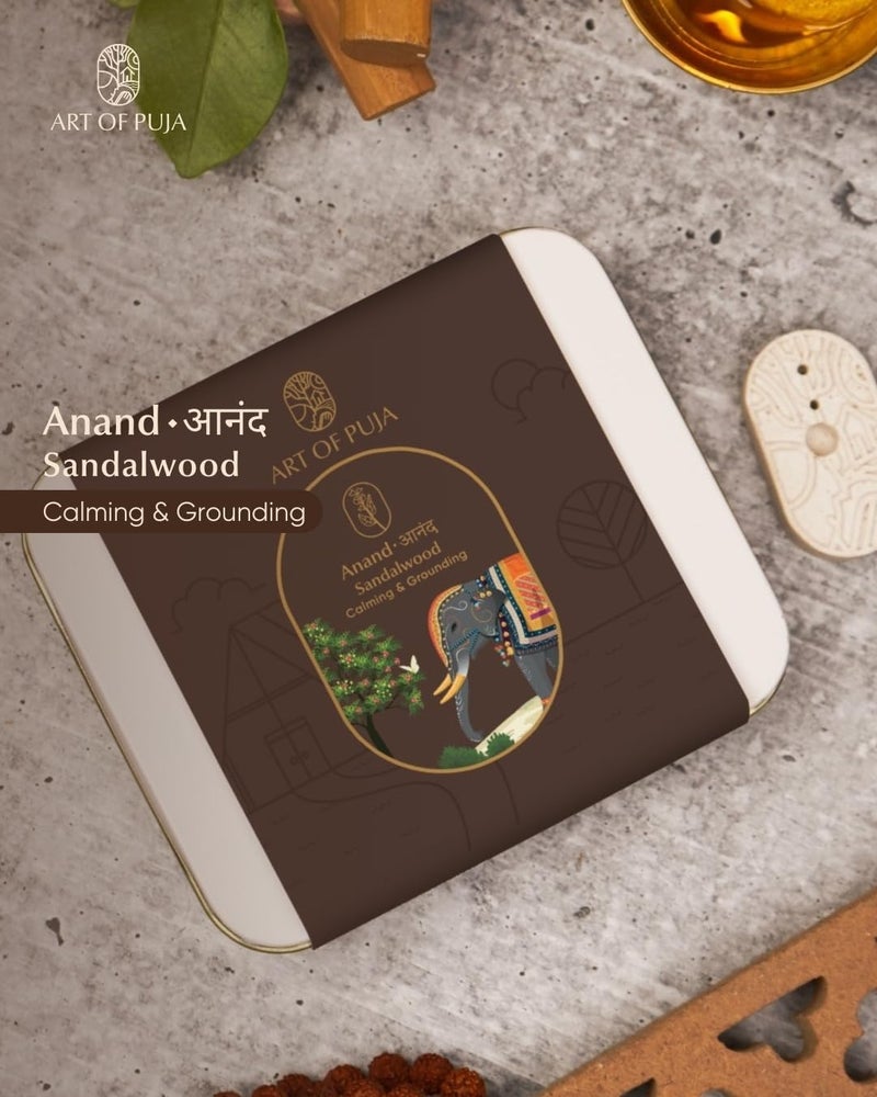ART OF PUJA Sandalwood Bambooless Sticks – 27 Premium Dhoop Sticks | 1 Hr Burn, 2+ Hr Fragrance | Natural Chandan Aroma | Low Smoke | Free Dhoop Holder | Reusable Tin Box - Image 2