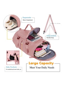 MIXDE Sports Gym Bag for Men Women,Travel Duffel Totes Bag Lightweight Backpack Carry on Luggage Bags with Shoes Compartment Adjustable Strap for Yoga Swimming Waterproof Dance Bag (Pink)  - Image 4