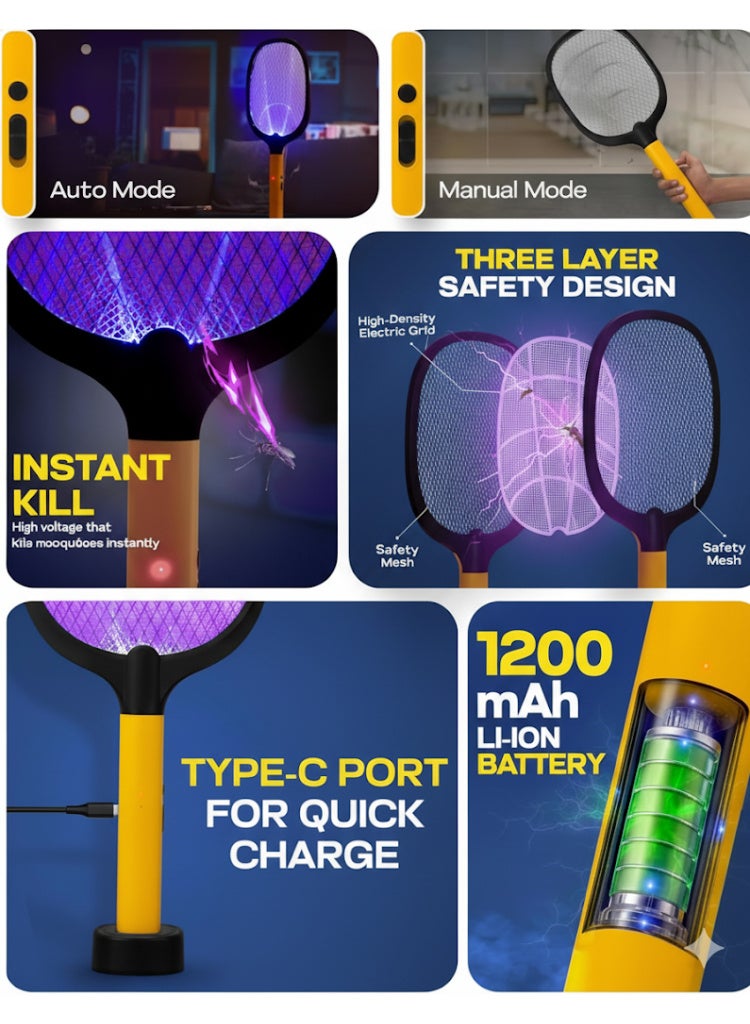 Rechargeable Electric Mosquito Swatter with UV Light & Charging Base - USB Charging, Handheld & Standalone - Efficient Insect Killer for Home & Outdoor Use - Image 2