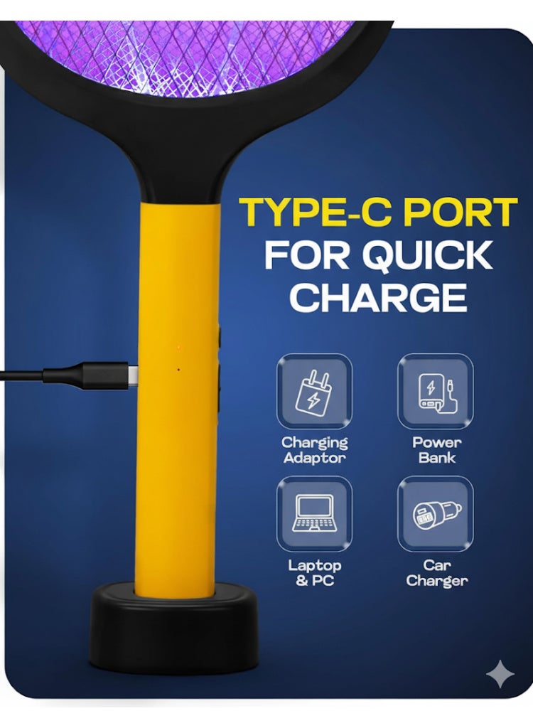 Rechargeable Electric Mosquito Swatter with UV Light & Charging Base - USB Charging, Handheld & Standalone - Efficient Insect Killer for Home & Outdoor Use - Image 3