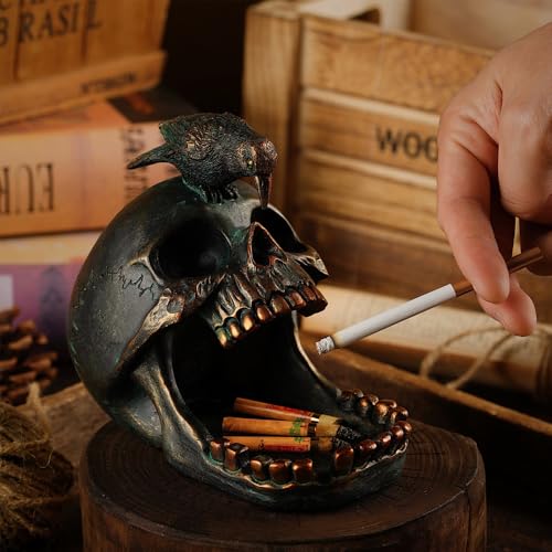 Arola Skull Crow Decoration Desktop Organiser，Creative Skull Cigar Ashtray，Collectible Jewelry Trays for Home Office Desk Supplies Organizer Accessory. - Image 2