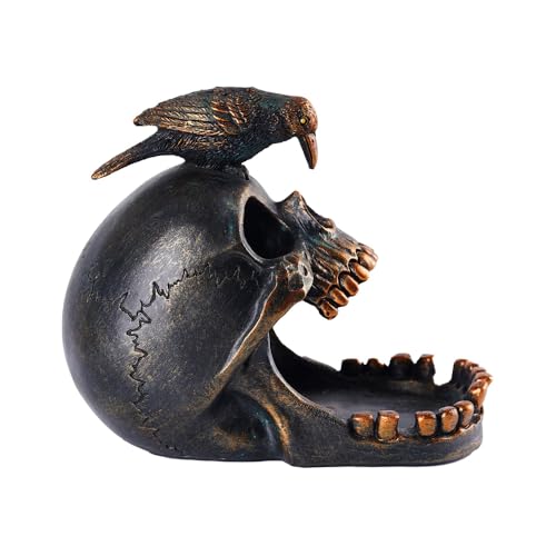 Arola Skull Crow Decoration Desktop Organiser，Creative Skull Cigar Ashtray，Collectible Jewelry Trays for Home Office Desk Supplies Organizer Accessory. - Image 4