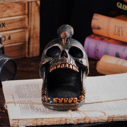 Arola Skull Crow Decoration Desktop Organiser，Creative Skull Cigar Ashtray，Collectible Jewelry Trays for Home Office Desk Supplies Organizer Accessory. - Image 5