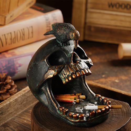 Arola Skull Crow Decoration Desktop Organiser，Creative Skull Cigar Ashtray，Collectible Jewelry Trays for Home Office Desk Supplies Organizer Accessory. - Image 3