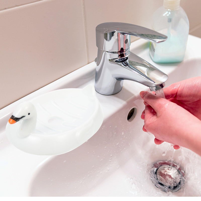 White Ceramic Swan Soap Dish With Drainage For Bathroom Sink And Shower Use - Image 5