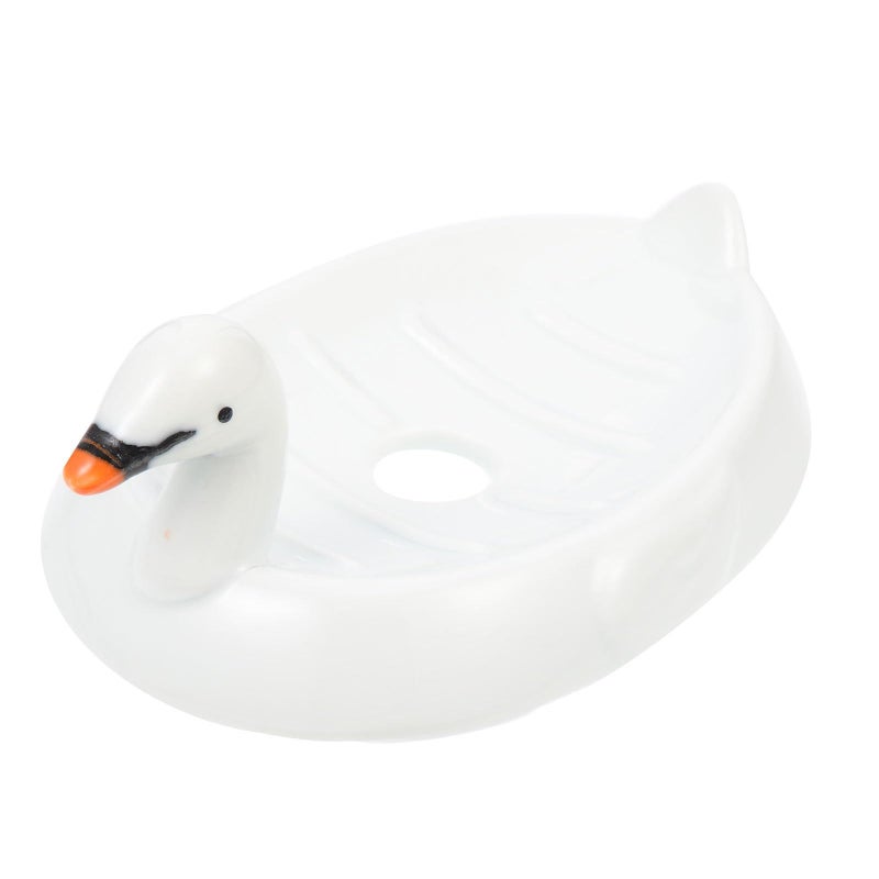 White Ceramic Swan Soap Dish With Drainage For Bathroom Sink And Shower Use - Image 2
