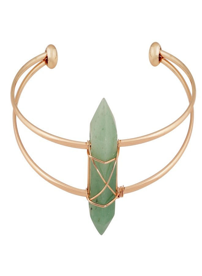 MINACHI Handmade Green Aventurine Wire Wrapped Cuff Bracelet, Adjustable Minimalist Boho Bangle for Women - Image 1