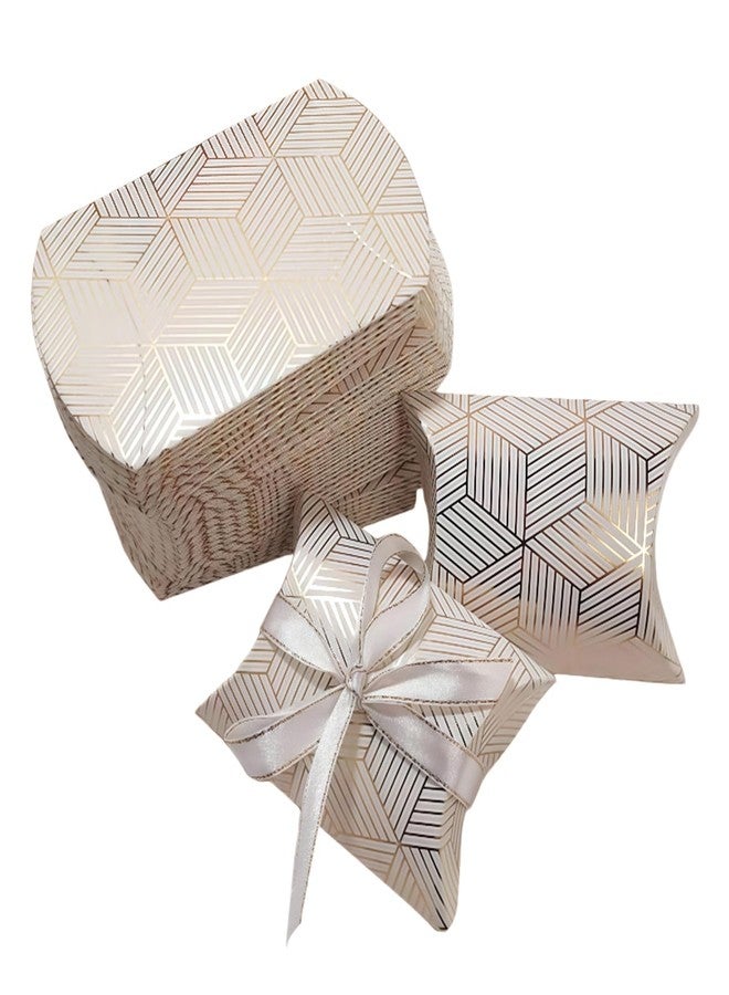 VASANA 50Pcs 3.54x2.56 Inch Kraft Paper Mini Pillow Box with White Ribbon Foldable Gift Box Party Candy Favor Holder Containers for Wedding Birthday Holidays - Image 1