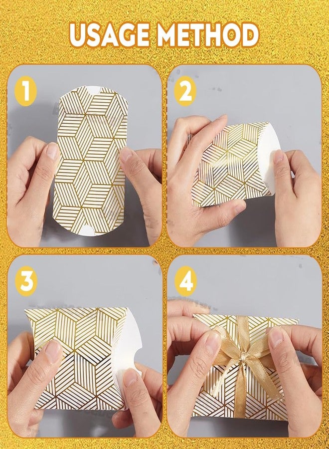VASANA 50Pcs 3.54x2.56 Inch Kraft Paper Mini Pillow Box with White Ribbon Foldable Gift Box Party Candy Favor Holder Containers for Wedding Birthday Holidays - Image 4