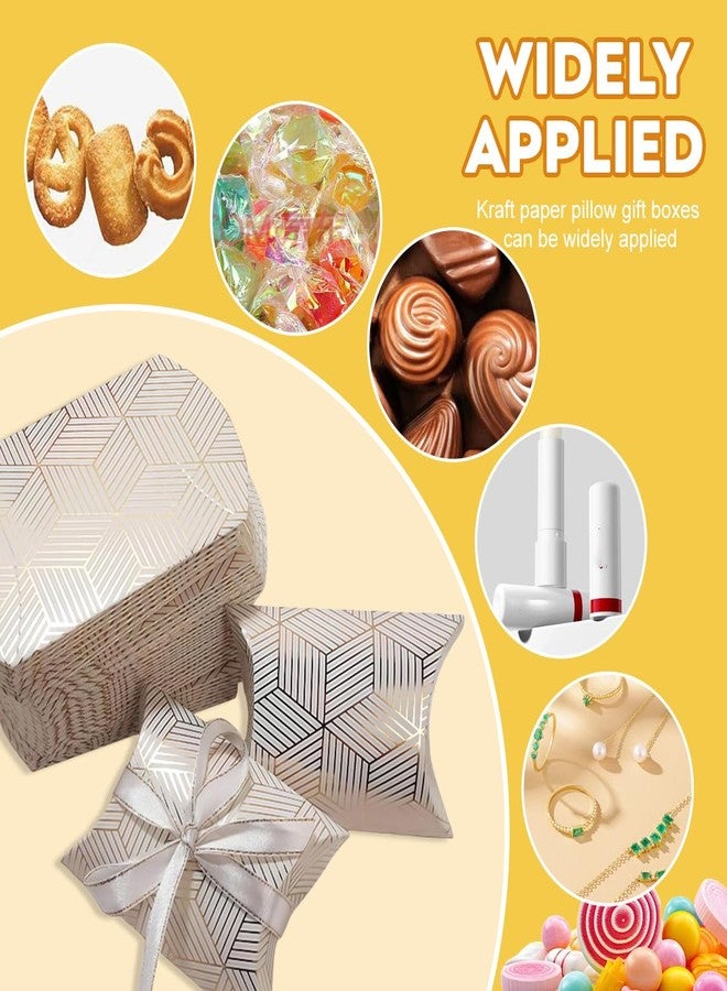 VASANA 50Pcs 3.54x2.56 Inch Kraft Paper Mini Pillow Box with White Ribbon Foldable Gift Box Party Candy Favor Holder Containers for Wedding Birthday Holidays - Image 5