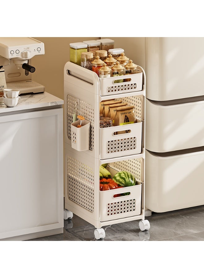 Noon East 3-Tiers Rolling Utility Cart with Plastic Shelf and Wheels, Multifunctional Storage Organizer for Kitchen, Bathroom, Living Room, Office, 35.5 x 28 x 82 cm, Cream - Image 3