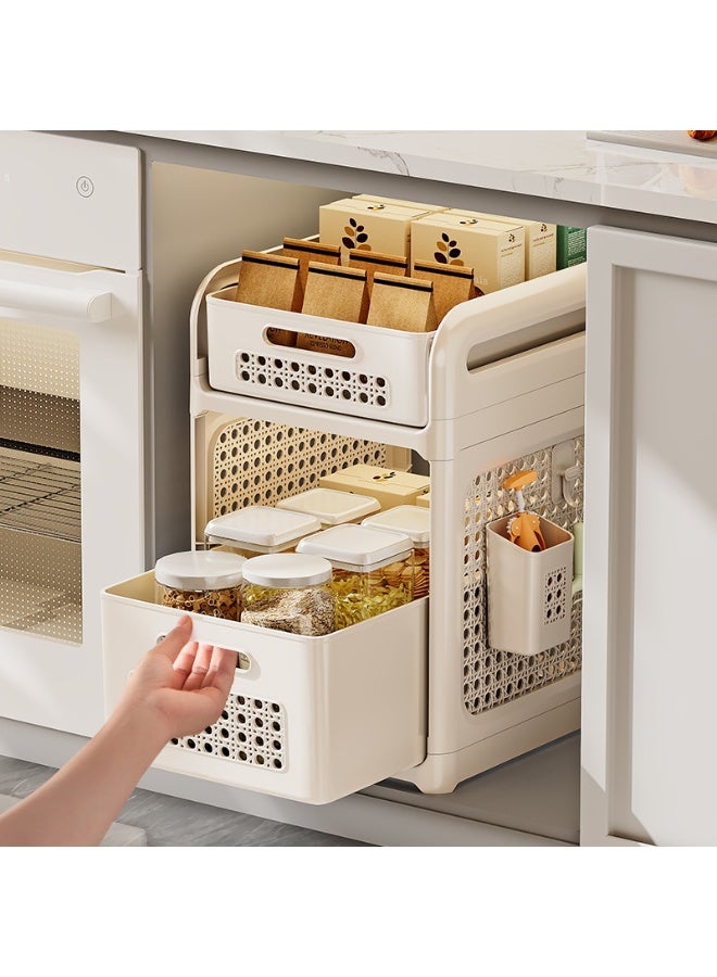 Noon East 3-Tiers Rolling Utility Cart with Plastic Shelf and Wheels, Multifunctional Storage Organizer for Kitchen, Bathroom, Living Room, Office, 35.5 x 28 x 82 cm, Cream - Image 5