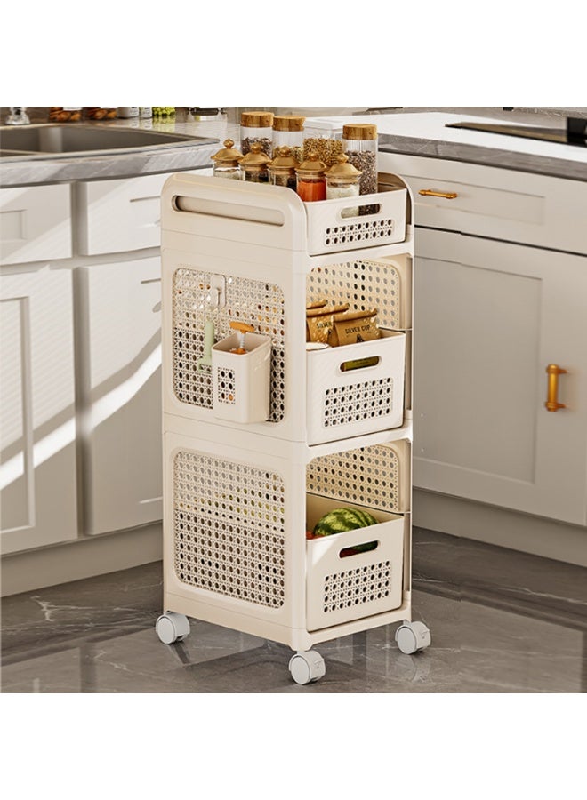 Noon East 3-Tiers Rolling Utility Cart with Plastic Shelf and Wheels, Multifunctional Storage Organizer for Kitchen, Bathroom, Living Room, Office, 35.5 x 28 x 82 cm, Cream - Image 1