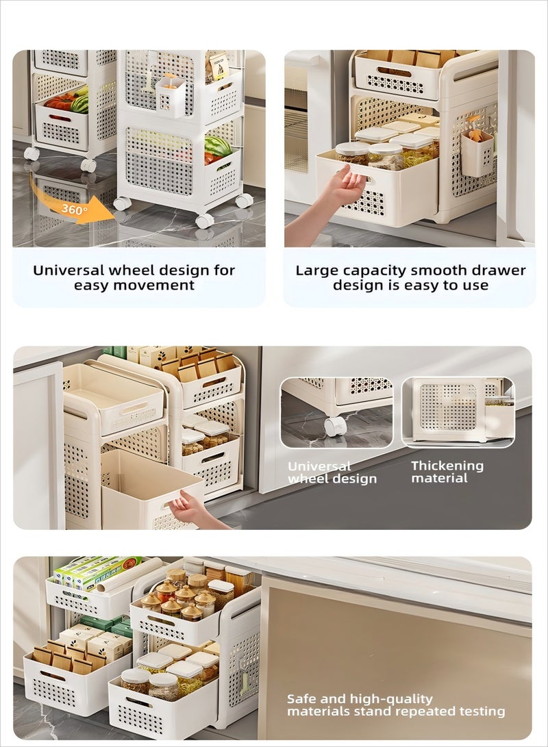 Noon East 3-Tiers Rolling Utility Cart with Plastic Shelf and Wheels, Multifunctional Storage Organizer for Kitchen, Bathroom, Living Room, Office, 35.5 x 28 x 82 cm, Cream - Image 4