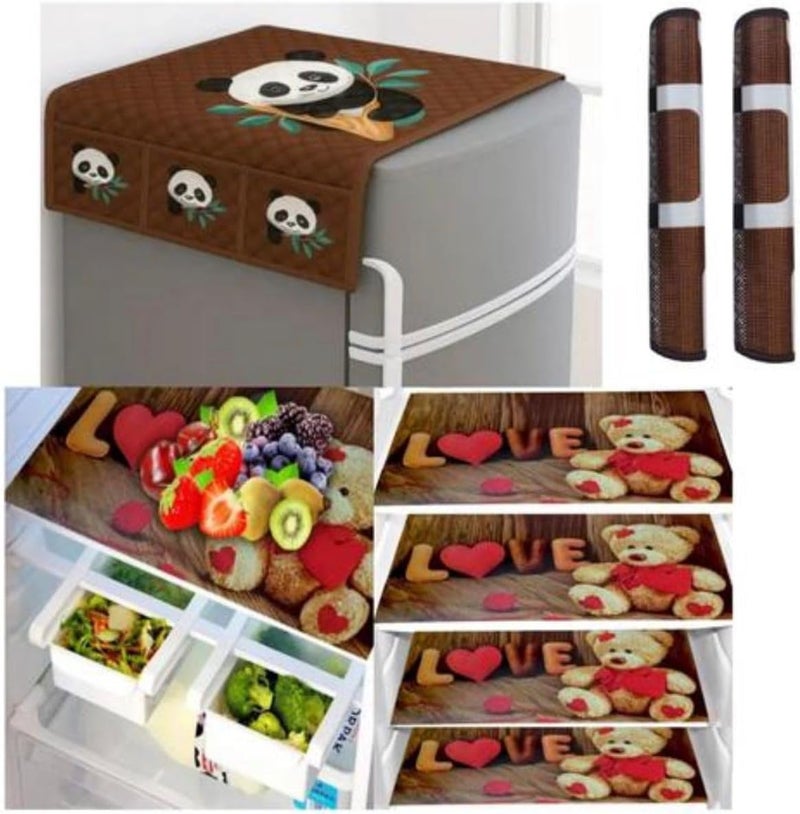 FRC DECOR STOREUP Double Door or Single Door Fridge Cover | Fridge Combo Set of 1 Fridge Top Cover, 2 Handle Covers and 4 Fridge Mats | Refrigerator Cover | Multi Colour (Brown) - Image 1
