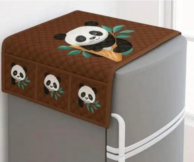 FRC DECOR STOREUP Double Door or Single Door Fridge Cover | Fridge Combo Set of 1 Fridge Top Cover, 2 Handle Covers and 4 Fridge Mats | Refrigerator Cover | Multi Colour (Brown) - Image 3