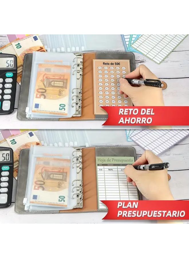 A6 Budget Planner Binder With Zippered Cash Envelopes Money Saving Challenge Book In Spanish Pink Includes Expense Sheets Self Adhesive Labels - Image 4