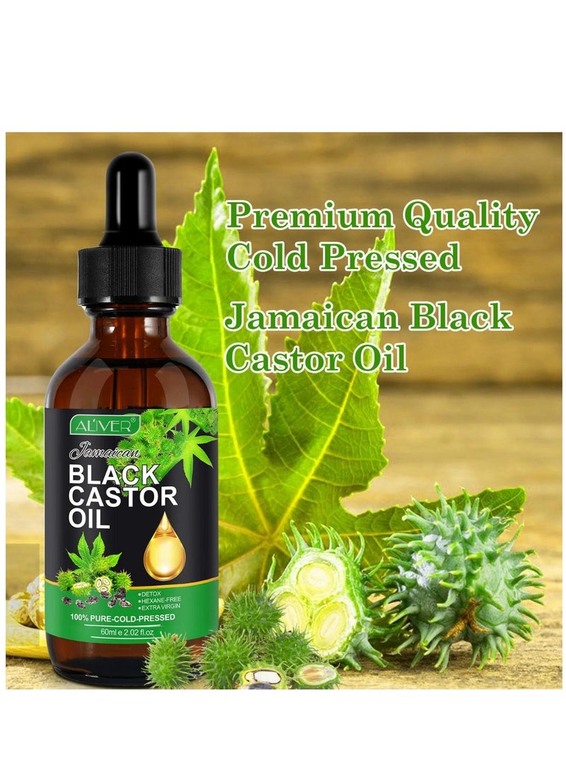 ALIVER - Jamaican Black Castor Oil 60ml Pure Natural Massage Oil Cold Pressed Jamaican Black Castor Oil for Detox Compress Wrap Skin Conditioning Oil Hair Eyelash Castor Oil For Hair Growth Serum - Image 1