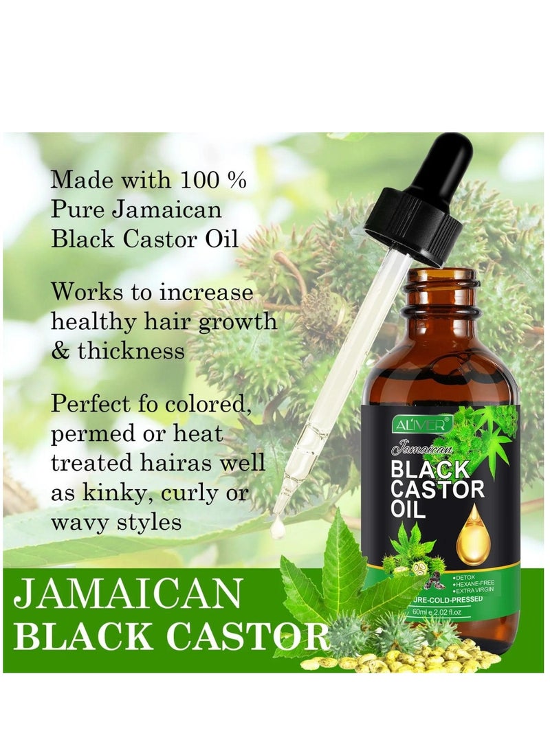 ALIVER - Jamaican Black Castor Oil 60ml Pure Natural Massage Oil Cold Pressed Jamaican Black Castor Oil for Detox Compress Wrap Skin Conditioning Oil Hair Eyelash Castor Oil For Hair Growth Serum - Image 1