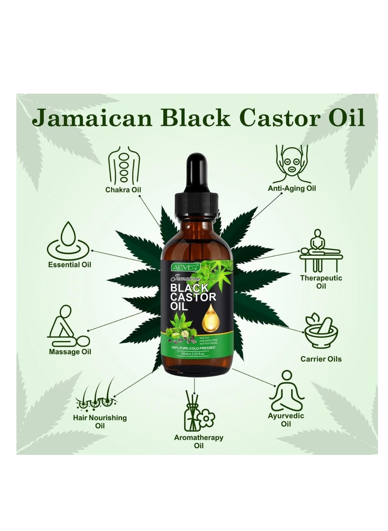 ALIVER - Jamaican Black Castor Oil 60ml Pure Natural Massage Oil Cold Pressed Jamaican Black Castor Oil for Detox Compress Wrap Skin Conditioning Oil Hair Eyelash Castor Oil For Hair Growth Serum - Image 1