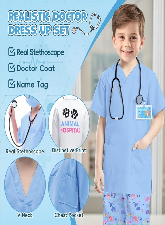 G.C Kids Veterinarian Costume Toddler Doctor Kit Scrubs Doctor Vet Costume Play Set Boys Girls Halloween Dress Up Career Day (Blue, 130 (6-8Y)) - Image 4