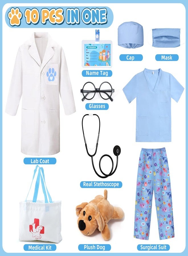 G.C Kids Veterinarian Costume Toddler Doctor Kit Scrubs Doctor Vet Costume Play Set Boys Girls Halloween Dress Up Career Day (Blue, 130 (6-8Y)) - Image 2