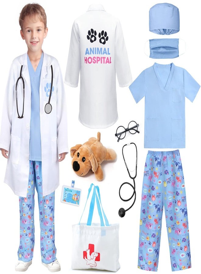 G.C Kids Veterinarian Costume Toddler Doctor Kit Scrubs Doctor Vet Costume Play Set Boys Girls Halloween Dress Up Career Day (Blue, 130 (6-8Y)) - Image 1