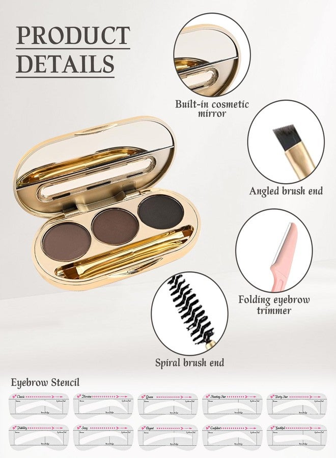 SUMEITANG Waterproof Eyebrow Powder Kit - 3 Colors Long-Lasting Brow Powder Palette with Brush Razor & Stencil, Natural Tinting Powder for Women Sparse Brows | #03 Medium Brown, Dark Brown, Black - Image 5