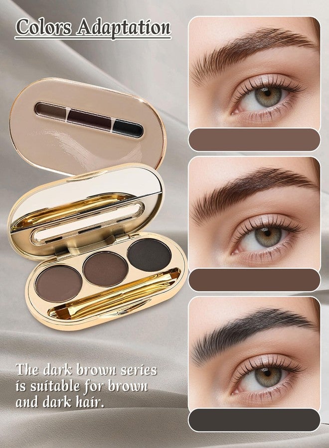 SUMEITANG Waterproof Eyebrow Powder Kit - 3 Colors Long-Lasting Brow Powder Palette with Brush Razor & Stencil, Natural Tinting Powder for Women Sparse Brows | #03 Medium Brown, Dark Brown, Black - Image 3