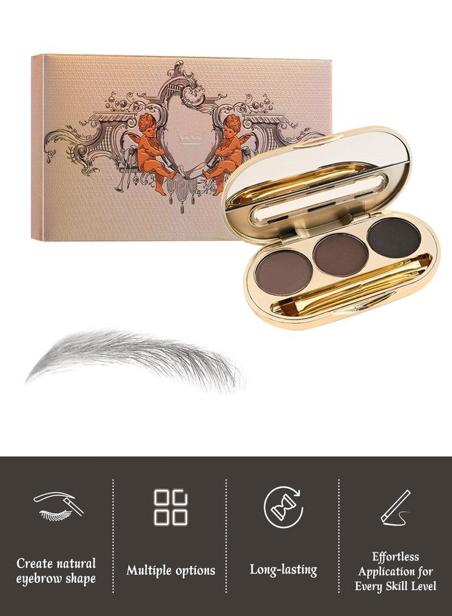 SUMEITANG Waterproof Eyebrow Powder Kit - 3 Colors Long-Lasting Brow Powder Palette with Brush Razor & Stencil, Natural Tinting Powder for Women Sparse Brows | #03 Medium Brown, Dark Brown, Black - Image 2