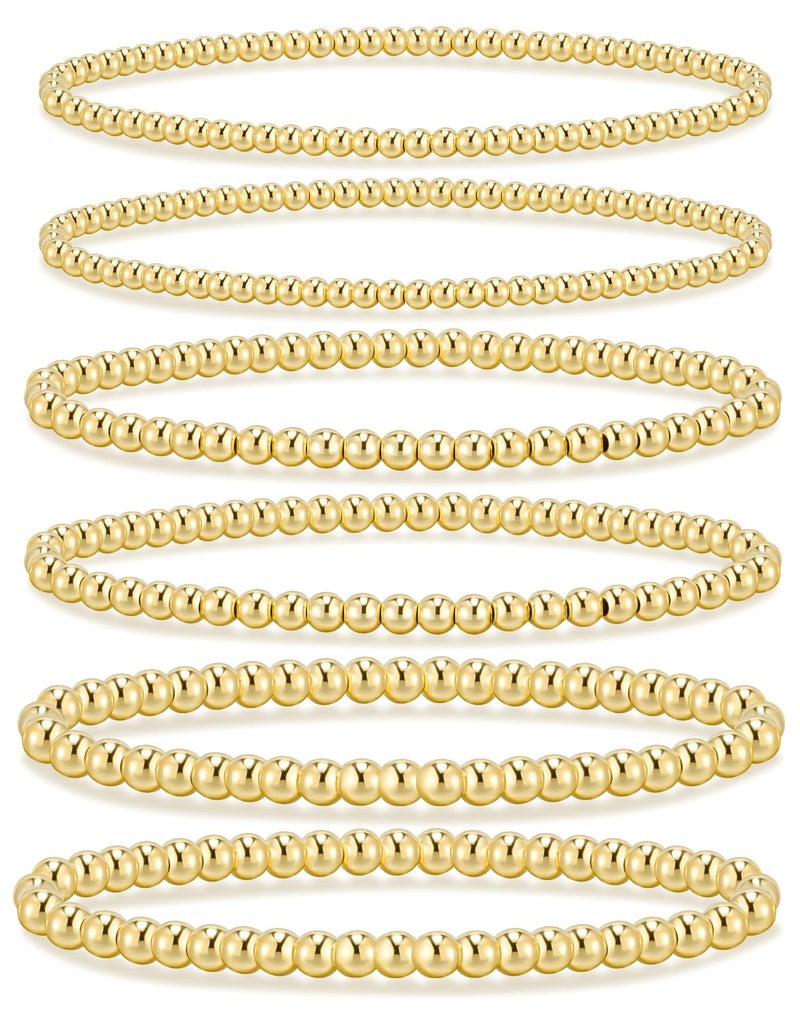 adoyi Gold Bracelets for Women, 14K Gold Plated Beaded Bracelet for Womens Stackable Bead Ball Bracelet stack Set Adjustable Jewelry Set for Gifts - Image 1