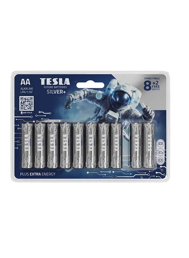 Tesla بطاريات تسلا AA فضية + قلوية LR6 1.5 (8+2) قطع - Image 1