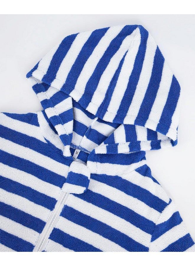 MissShorthair بونشو منشفة أطفال ميس شورت هير بغطاء رأس بسحاب مع جيب لغطاء الشاطئ منشفة سباحة رداء للأولاد والبنات بأسلوب بسحاب أزرق لابيس 5-7 سنوات - Image 3