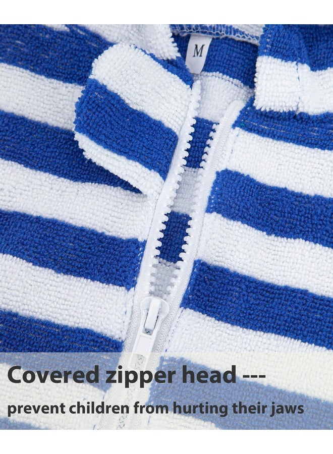 MissShorthair بونشو منشفة أطفال ميس شورت هير بغطاء رأس بسحاب مع جيب لغطاء الشاطئ منشفة سباحة رداء للأولاد والبنات بأسلوب بسحاب أزرق لابيس 5-7 سنوات - Image 4