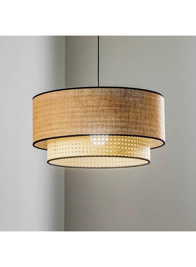 AKWAY Bamboo Hanging lamp for Living Room | Rattan Hanging lamp | Cane Pendant Light for Home Decoration (Jute) (Beige, 14 Dia x 10 Height) - Image 1