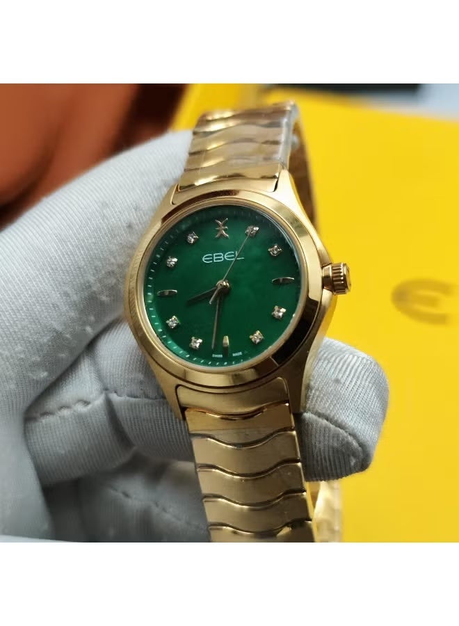 The Ebel women's watch features a classic design with a distinctive wave-shaped strap.