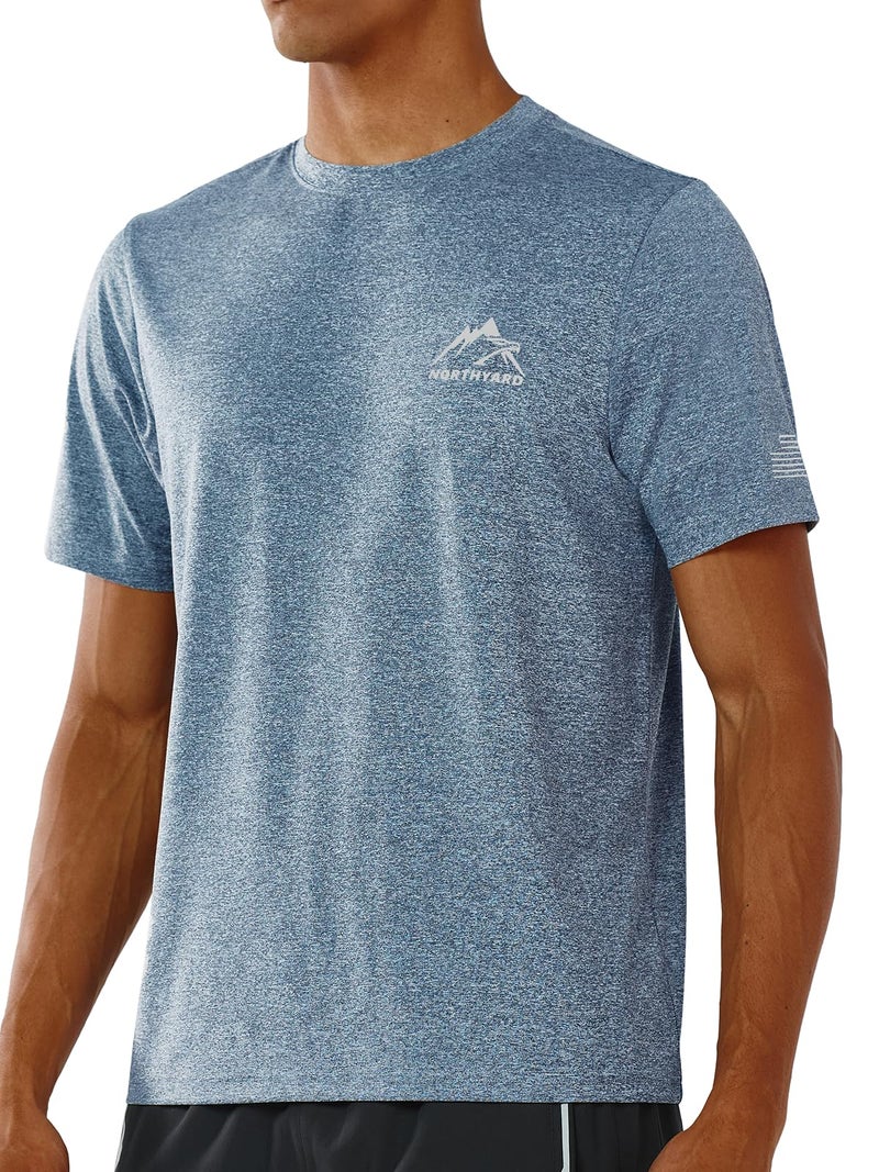 NORTHYARD Men's UPF 50+ Sun Protection Shirts Swim SPF UV Quick Dry Short Sleeve T-Shirts for Athletic Fishing Rash Guard Blue Heather L - Image 1