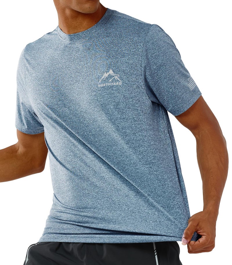 NORTHYARD Men's UPF 50+ Sun Protection Shirts Swim SPF UV Quick Dry Short Sleeve T-Shirts for Athletic Fishing Rash Guard Blue Heather L - Image 3
